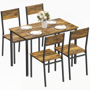 Image de Homcom Ensemble table salle &agrave; manger avec 4 chaises - 4 personnes - industriel - m&eacute;tal et bois - 108 x 60 x 76 cm - brun rustique