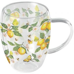 Ambiente Tasse &agrave; th&eacute; en verre double paroi citrons et papillons