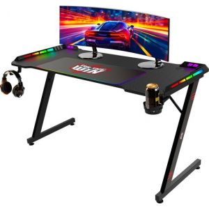 For The Win Gaming Desk with LED Lighting - 140x74x60 cm - Game Desk - Incl. RGB Mouse Pad - Gaming Desk - Computer Table - Gaming Table