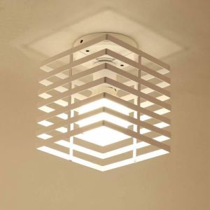 Image de Plafonnier Industrielle Cage Lustre Suspension en Métal Fer Luminaire pour Chambre Cuisine Couloir, Blanc