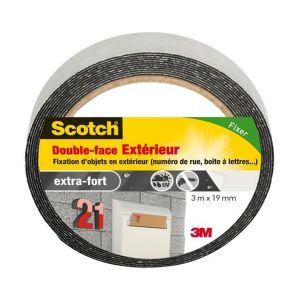 Scotch Double Face Extérieur noir 3 m x 19 mm