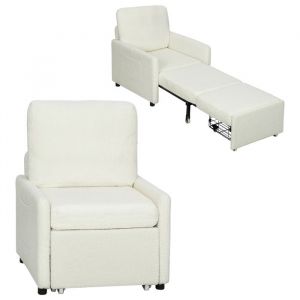 Homcom Fauteuil convertible 1 place - rangement cach&eacute;, assise large et rembourr&eacute;e - polaire Teddy - 72 x 85,5 x 91 cm - cr&egrave;me