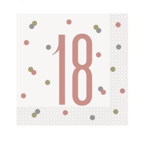 Unique Industries Inc 16 Serviettes en papier 18 ans blanches et roses 33 x 33 cm - Multicolore