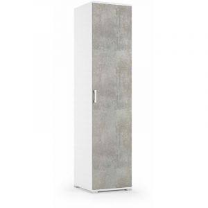 Colonne de rangement polyvalente blanche avec porte de 45 cm effet b&eacute;ton