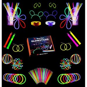 Sparklyn XXL Glow in the Dark Stick Set - 380pcs Glowsticks with accessories - Breaking sticks - Neon Party