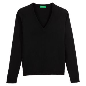 Benetton Online exclusive, Pull Col En V En Coton, taille M, Noir, Femme