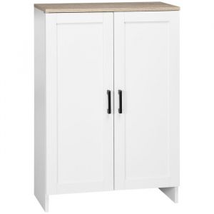 Homcom Buffet 2 portes 2 étagères bahut dim. 60 x 30 x 90 cm blanc effet bois clair