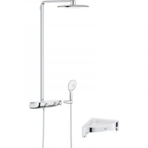 Grohe Colonne de douche thermostatique Rainshower System SmartControl Mono 360 Blanc/chrom&eacute; + Tablette douche d'angle Start Cube