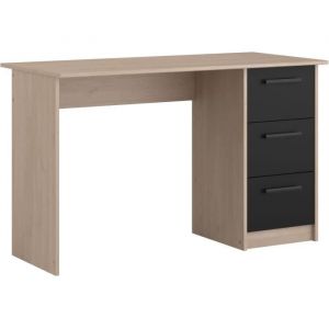 Parisot Bureau droit 3 tiroirs - Décor chêne Brooklyn - L 121,4 x P 55 x H 74.5 cm - ESSENTIELLE