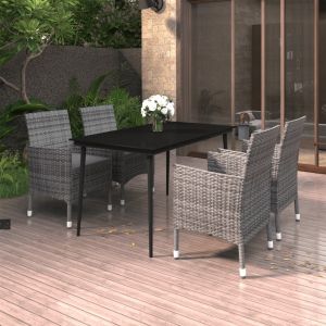 VidaXL Ensemble &agrave; d&icirc;ner de jardin coussins 5 pcs R&eacute;sine tress&eacute;e Verre Gris