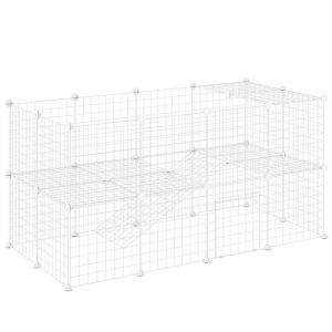Image de Pawhut Cage pour animaux domestiques - modulable - 2 niveaux 36 panneaux bords arrondis - fil en acier - 146 x 73 x 73 cm - blanc