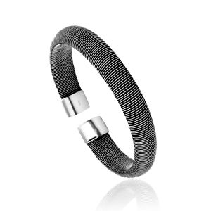 Cleor Jonc en Argent 925/1000 et Silicone Noir