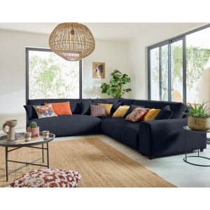 Garance - canap&eacute; modulable d'angle gauche - 6 places - en velours c&ocirc;tel&eacute; - Bleu nuit