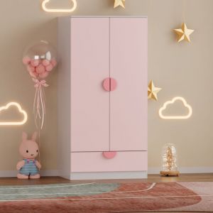 [en.casa] - Armoire pour enfants Sandnes 123 x 60 x 40 cm blanc rose