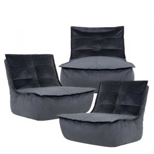 Icon Pouf Modulable en Velours Dolce Lot de 3 - Pouf Fauteuil XXL - Gris Anthracite