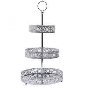 HOME DECO FACTORY - KA0113 Plateau D&eacute;coratif M&eacute;tal Argent&eacute; 3 &Eacute;tages, R&eacute;ceptions et D&eacute;coration Int&eacute;rieure, Facile &agrave; Entretenir, Design &Eacute;l&eacute;gant, Taille 3 Niveaux, Couleur Argent
