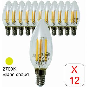 Arcotec Lot de 12 ampoules led filament E14 flamme 4W 470Lm 2700K - garantie 2 ans