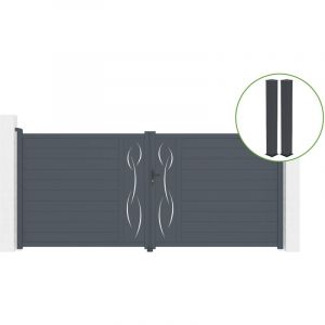 Image de Casanoov - Portail battant 4m life H.180cm alu gris + 2 poteaux 20x20cm H.190cm