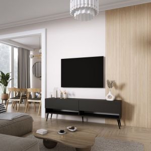 Meuble TV 170 cm Noir Mat, pieds obliques noirs, 170 &times; 32 &times; 52 cm