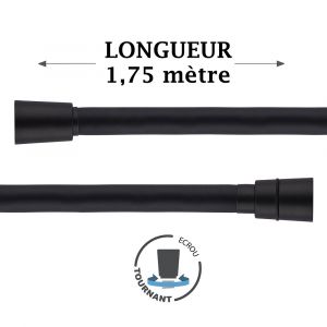 Image de EUROSANIT Flexible de douche noir lisse longueur 1,75 mètre by