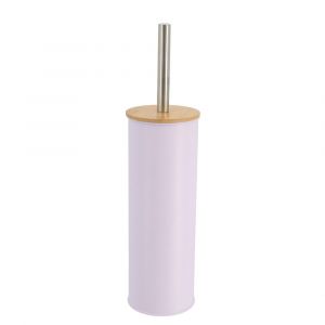 Tendance Brosse WC avec support en métal Lilas et couvercle Bambou
