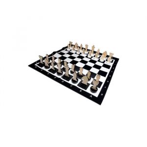 Image de BuitenSpeel Grand Jeu d'echecs de Jardin Echiquier XXL 90 x 90 cm - 32 pieces en bois, Plateau tapis tissu - Plein air, animation