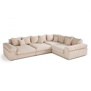 Aspen - canapé d'angle réversible 5 places - assise profonde - en velours côtelé - Beige