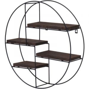 Décoshop26 Tagère murale suspendue 4 niveaux en métal et bois marron foncé design industriel forme ronde 45 x 45 x 11 cm 040008662
