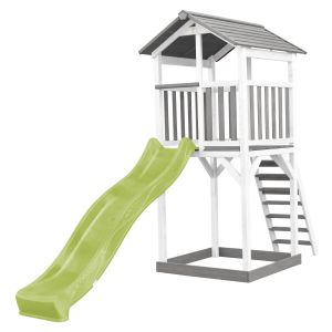 Axi Aire de jeux avec toboggan vert clair, bac à sable, bois, blanc/gris
