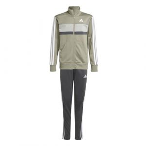 Adidas Mixte enfant SEASONAL ESSENTIALS TIBERIO 3 STRIPES TRICOT TRACKSUIT, silver pebble/grey six/metal grey/white, 7-8 Years