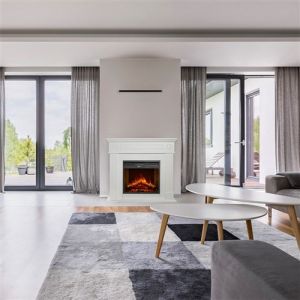 Image de Cheminée électrique sur pied avec cadre en bois blanc Cambridge