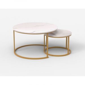 Ahd Amazing Home Design - 2 tables basses effet marbre blanc et m&eacute;tal dor&eacute; Malachite
