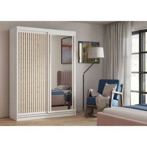Armoire à portes coulissantes avec lamelles 120 cm, blanc