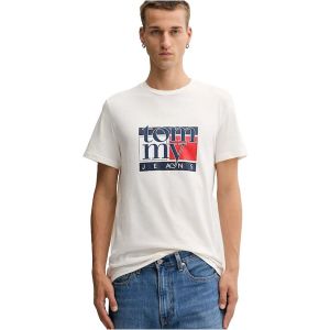Tommy Jeans T-Shirt Manches Courtes Homme Slim Flag Tee avec Col Ras-du-Cou, Ivoire (Ancient White), XL
