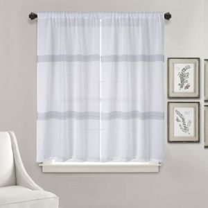 Image de Home maison Paire de vitrages droits &agrave; rayures - Blanc - 90 x 160 cm