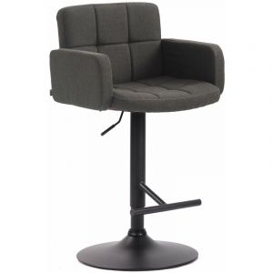 D&eacute;coshop26 Tabouret de bar avec accoudoirs et dossier confortable en tissu gris fonc&eacute; pieds noir mat TDB10474
