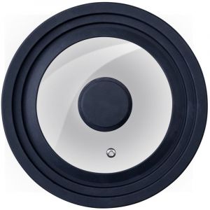 Fackelmann 688656 Couvercle universel adaptable 24 cm 26 cm et 28 cm, pour Casserole, Po&ecirc;les, Marmites, Faitouts, Valve Cuisson &agrave; la Vapeur, Verre Tremp&eacute; Haute R&eacute;sistance, Silicone, Transparent, Noir