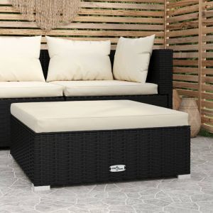 VidaXL Repose-pied de jardin et coussin Noir 70x70x30cm Résine tressée