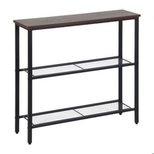 Relaxdays Console, H x L x P : 75 x 80 x 23 cm, m&eacute;tal, MDF, Console &eacute;troite pour Hall, Table 3 &eacute;tag&egrave;res, Marron/Noir