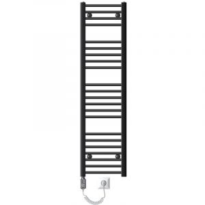 LuxeBath Radiateur électrique pour salle de bain Sahara 300x1400 mm Anthracite Raccord latéral droit & résistance 1200W Thermostat & affichage digital Radiateur sèche-serviettes à cartouche chauffante, chauffe-serviettes Sèche-serviettes
