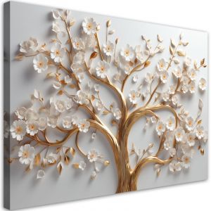 Tableau sur toile 3D Arbre &agrave; glamour dor&eacute; en fleur 60x40