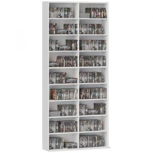 Image de Homcom Rangements pour CD et DVD - 18 compartiments - 640 CD/360 DVD/430 Blu-Ray - panneau de particules - 78,5x24x175cm - blanc