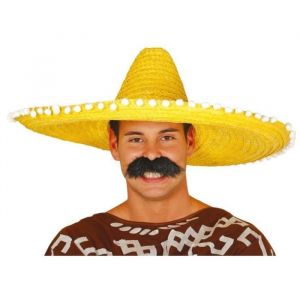 Chapeau Sombrero Jaune en Paille Fiestas Guirca - Diamètre 60 cm