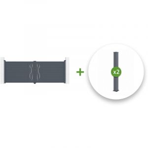 Casanoov - Pack portail battant life 400x140cm + 2 poteaux eifel H.166cm Gris