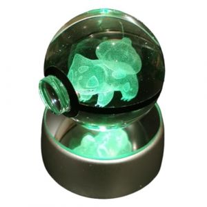 POKÉBALL POKÉMON BULBIZARRE - Figurine lumineuse Pokémon BULBIZARRE en cristal - Cadeau Pokémon original - Accessoire Pokémon