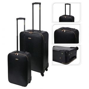 ProWorld Set de valises 2 pcs conception crocodile noir, set de valises, valise de voyage, set de trolley, valise de cabine, trolley 445920