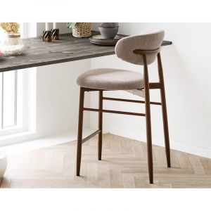 Eddie - lot de 2 tabourets en tissu textur&eacute; - pieds en acier effet bois