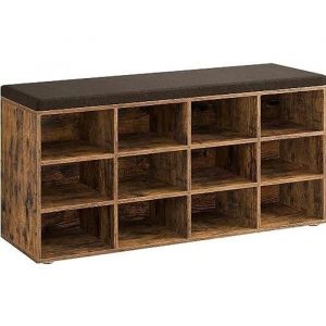 Banc &agrave; chaussures 12 compartiments effet bois marron rustique