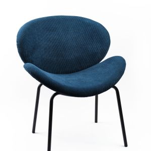Declikdeco Fauteuil arrondi en velours côtelé bleu et métal