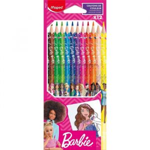 Maped 12 crayons de couleur BARBIE - Crayons pour enfants, Couleurs vives, Mines résistantes